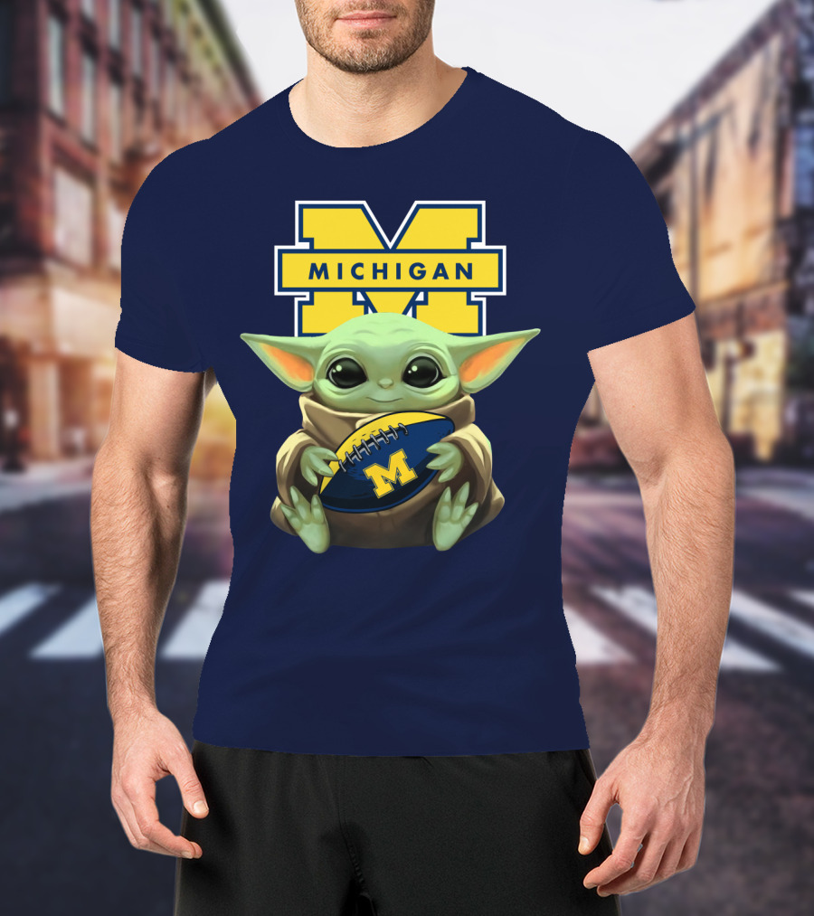 Michigan Wolverines Baby Yoda Football T-Shirt