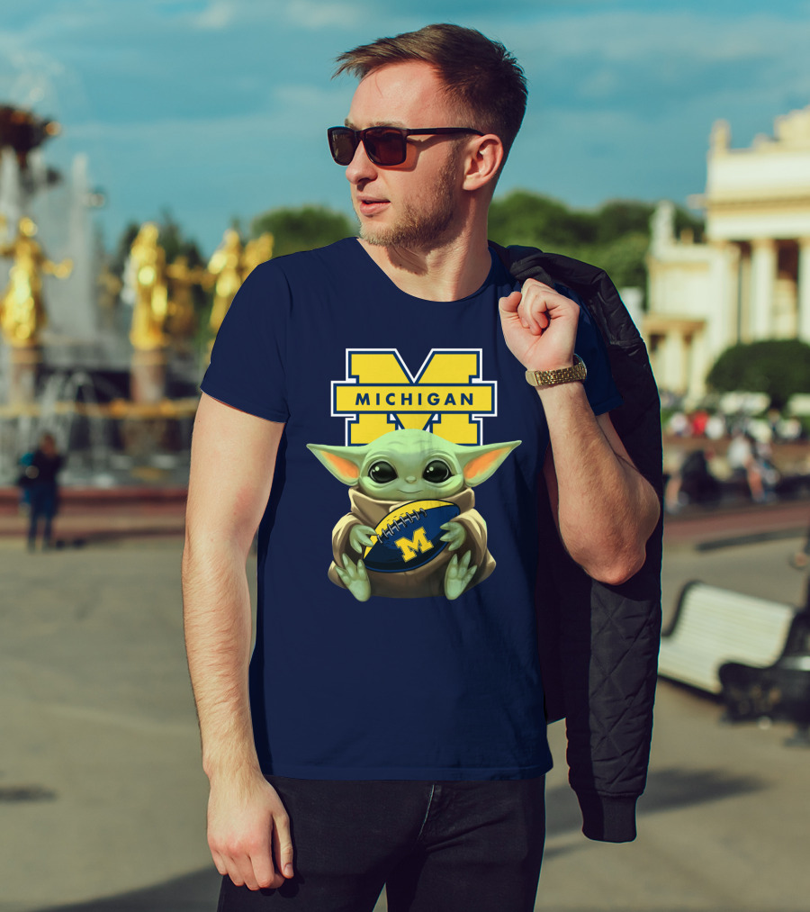 Michigan Wolverines Baby Yoda Football T-Shirt