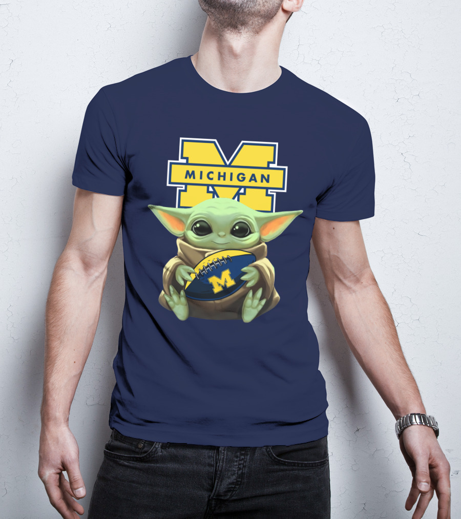 Michigan Wolverines Baby Yoda Football T-Shirt