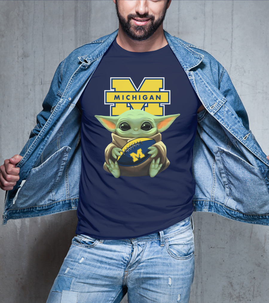 Michigan Wolverines Baby Yoda Football T-Shirt