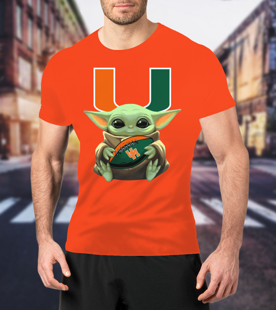 Baby Yoda Miami Hurricanes Football Fan T-Shirt