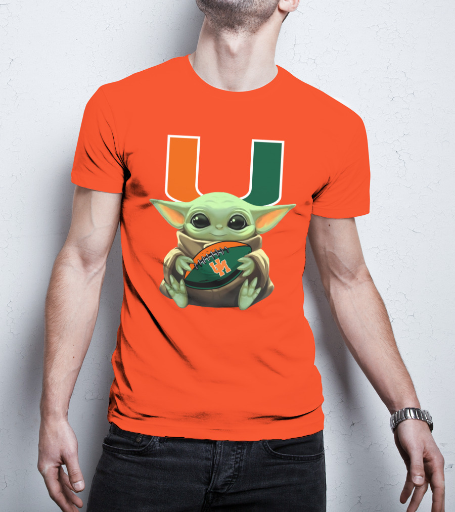 Baby Yoda Miami Hurricanes Football Fan T-Shirt