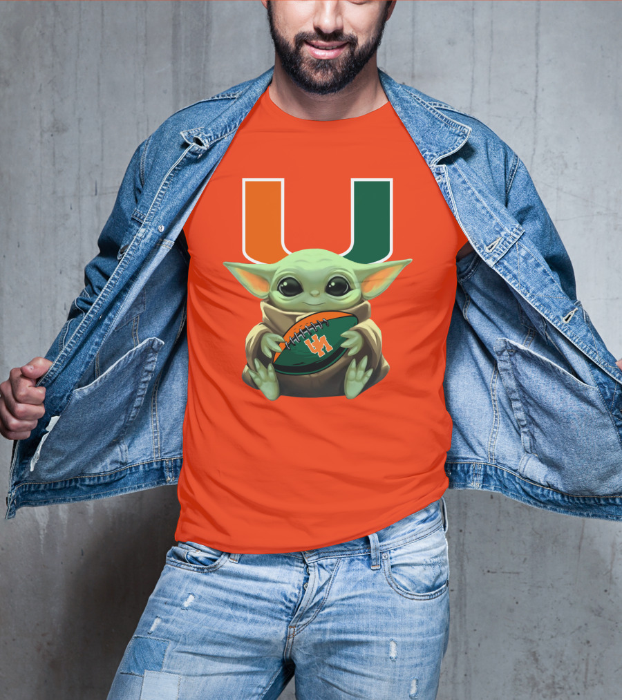 Baby Yoda Miami Hurricanes Football Fan T-Shirt