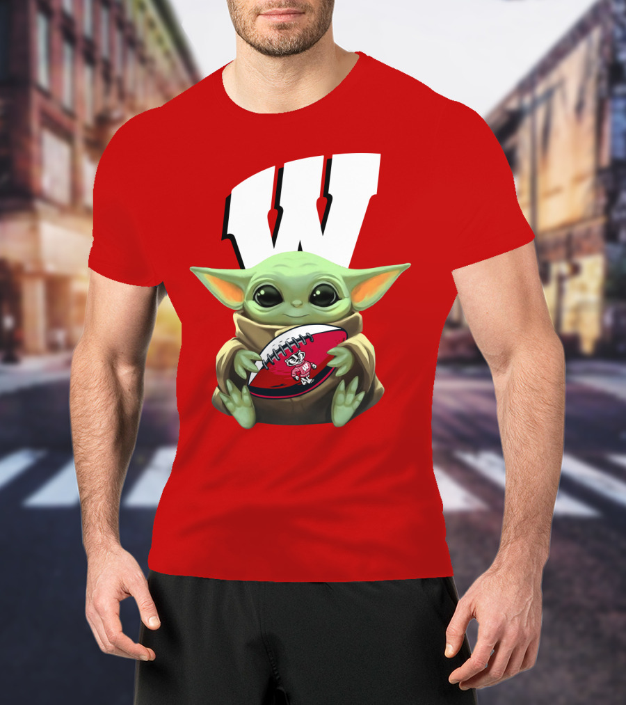 Baby Yoda Wisconsin Badgers Football T-Shirt