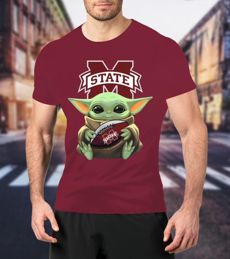 Baby Yoda Holding Mississippi State Bulldogs Football T-Shirt