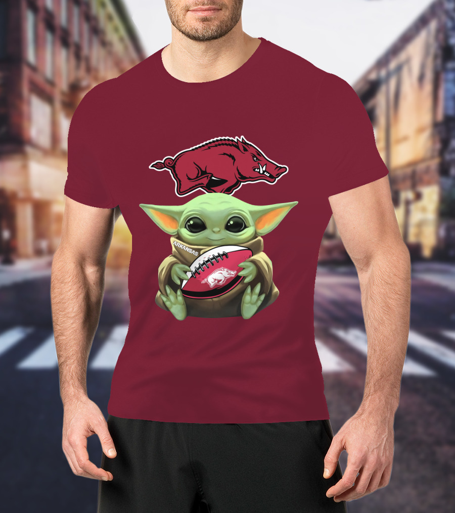 Arkansas Razorbacks Baby Yoda Football Fan T-Shirt