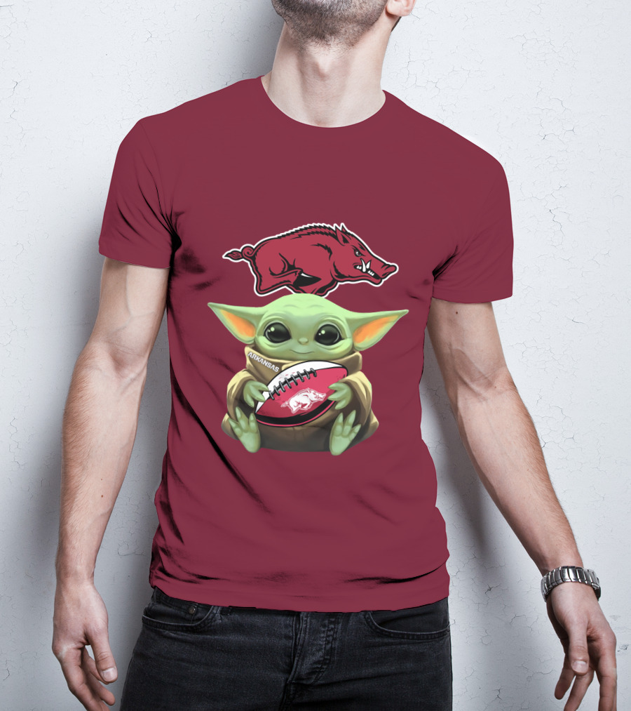 Arkansas Razorbacks Baby Yoda Football Fan T-Shirt