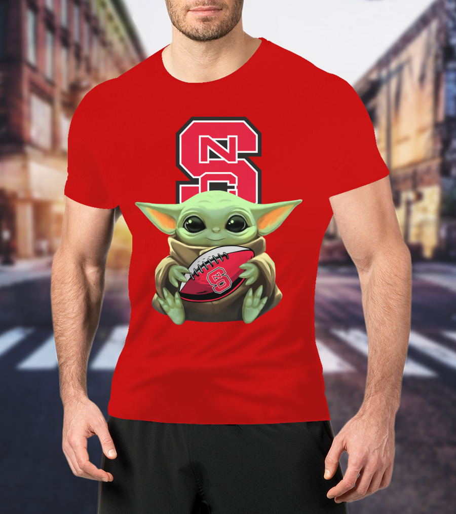 NC State Wolfpack Baby Yoda Football T-Shirt