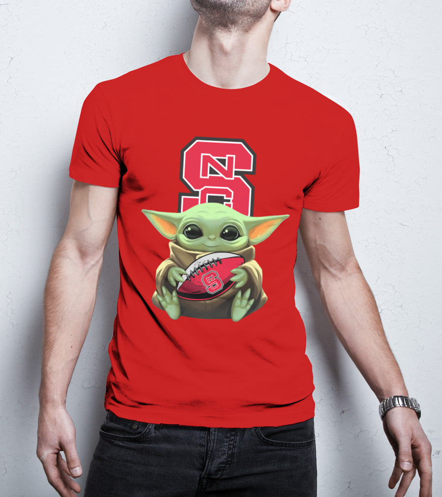 NC State Wolfpack Baby Yoda Football T-Shirt