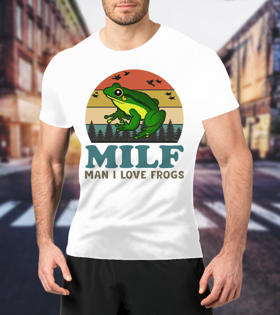 MILF Man I Love Frogs Vintage Sunset Forest Scene T-Shirt