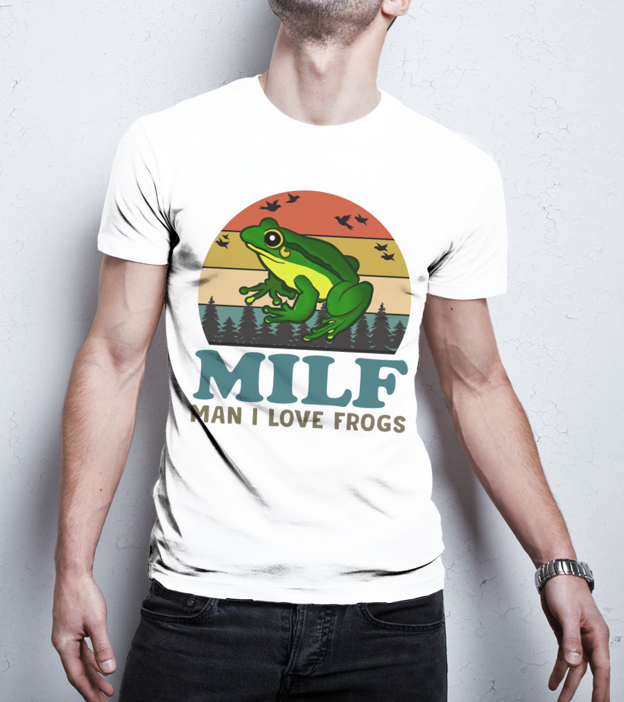 MILF Man I Love Frogs Vintage Sunset Forest Scene T-Shirt