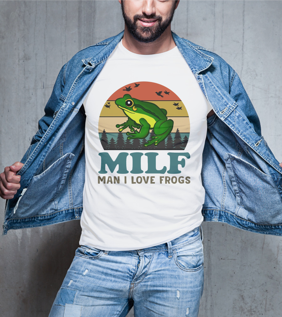 MILF Man I Love Frogs Vintage Sunset Forest Scene T-Shirt