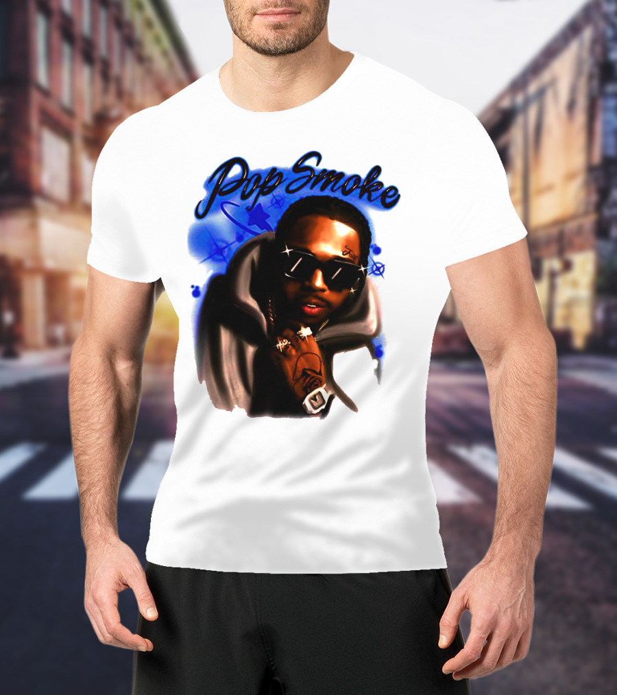 Pop Smoke Airbrush Blue Graffiti T-Shirt