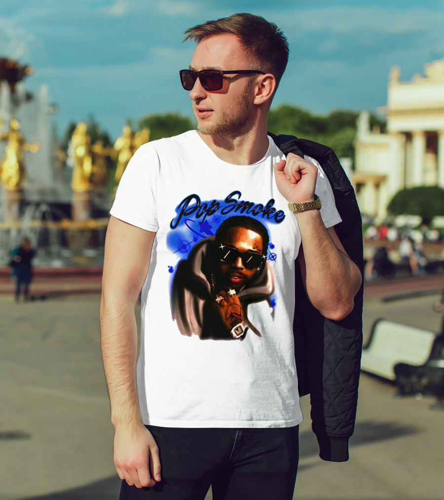 Pop Smoke Airbrush Blue Graffiti T-Shirt