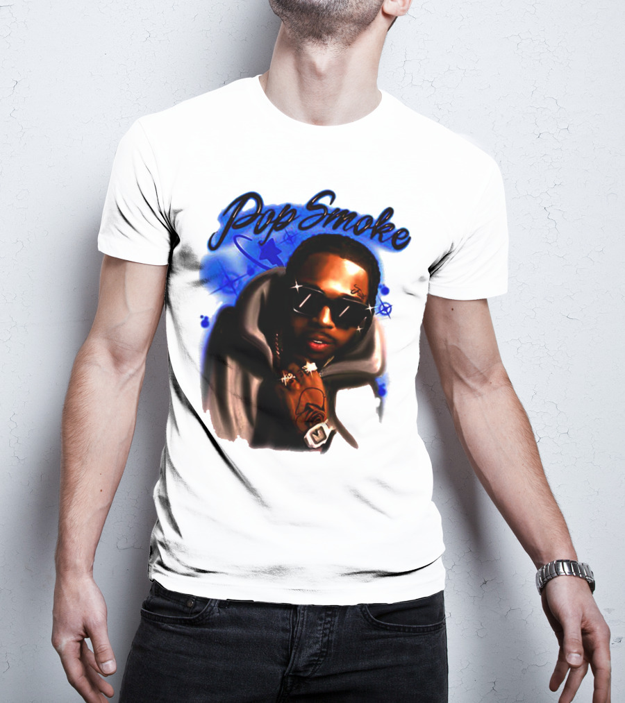 Pop Smoke Airbrush Blue Graffiti T-Shirt