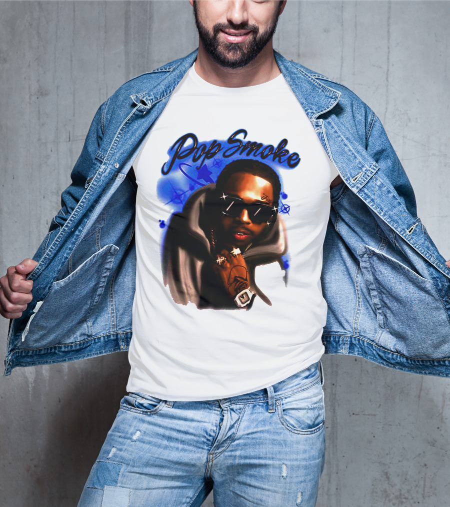 Pop Smoke Airbrush Blue Graffiti T-Shirt