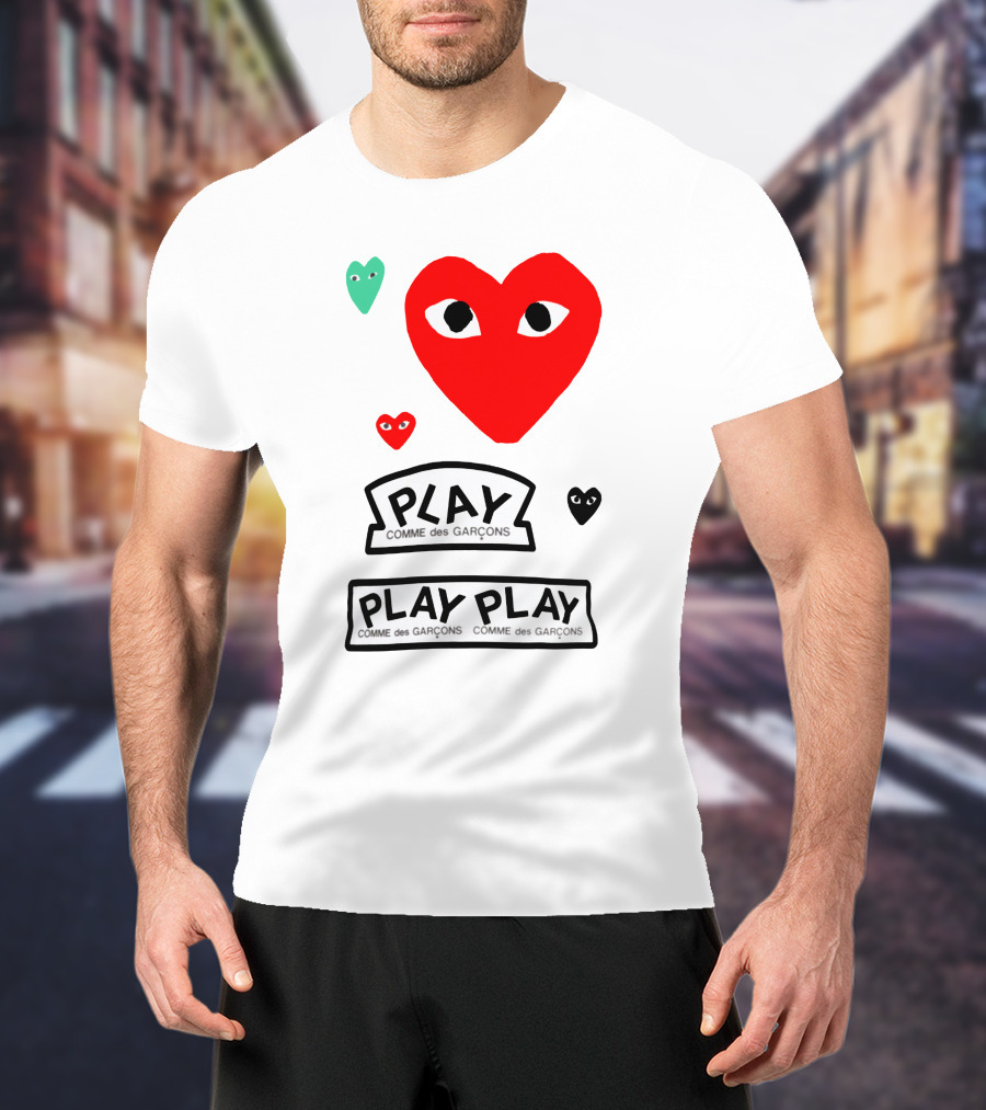PLAY Comme Des Garçons Heart Faces T-Shirt