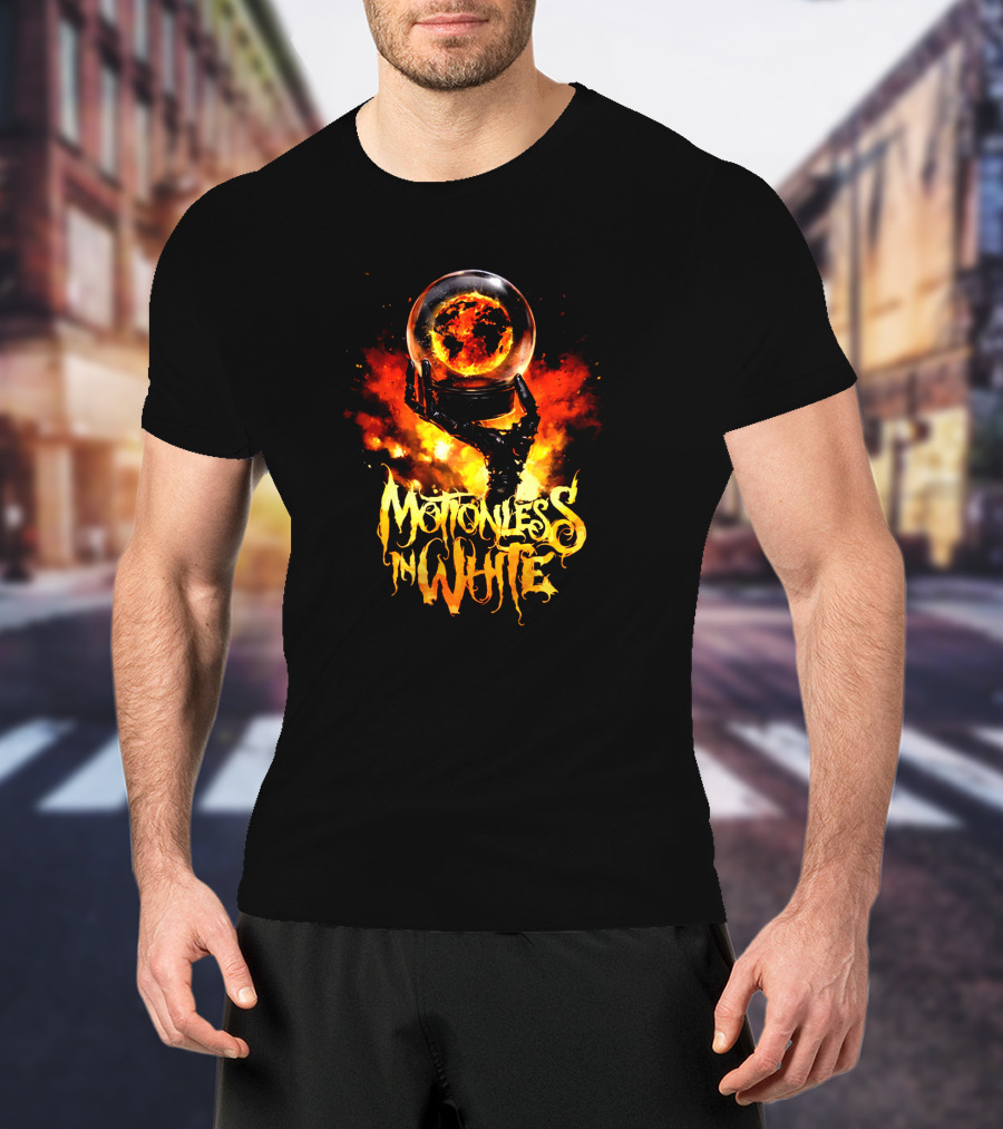 Motionless In White Fiery Hand Holding Globe T-Shirt