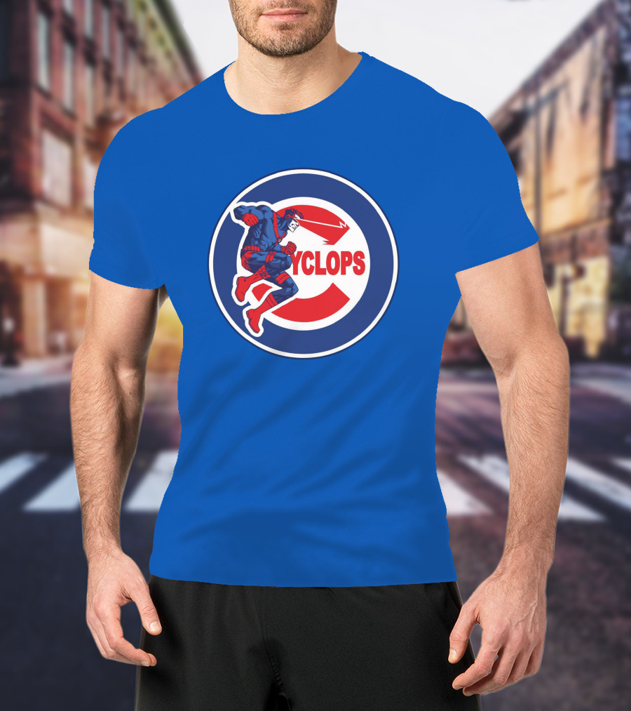 Chicago Cyclops MLB Superhero Logo Blue Background T-Shirt