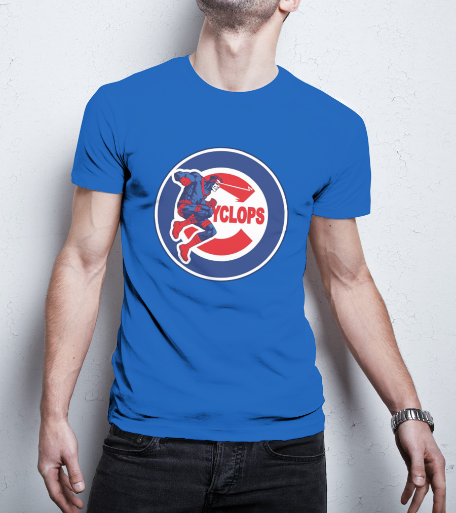 Chicago Cyclops MLB Superhero Logo Blue Background T-Shirt
