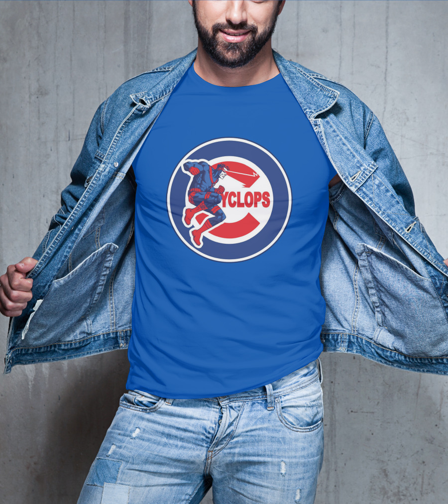Chicago Cyclops MLB Superhero Logo Blue Background T-Shirt