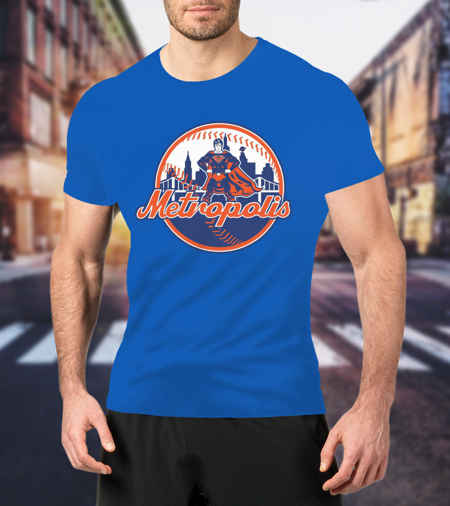 Metropolis Superman NY Baseball Skyline T-Shirt