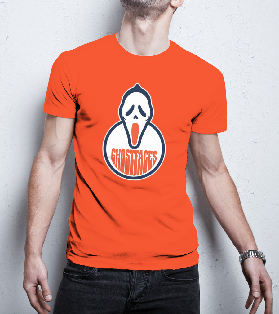 Edmonton Ghostfaces NHL Scream Parody Logo Orange Background T-Shirt