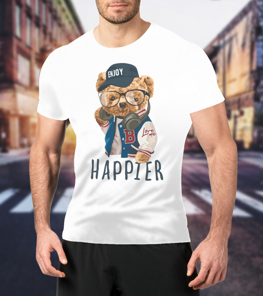 Enjoy Love ME Varsity Bear Happier T-Shirt