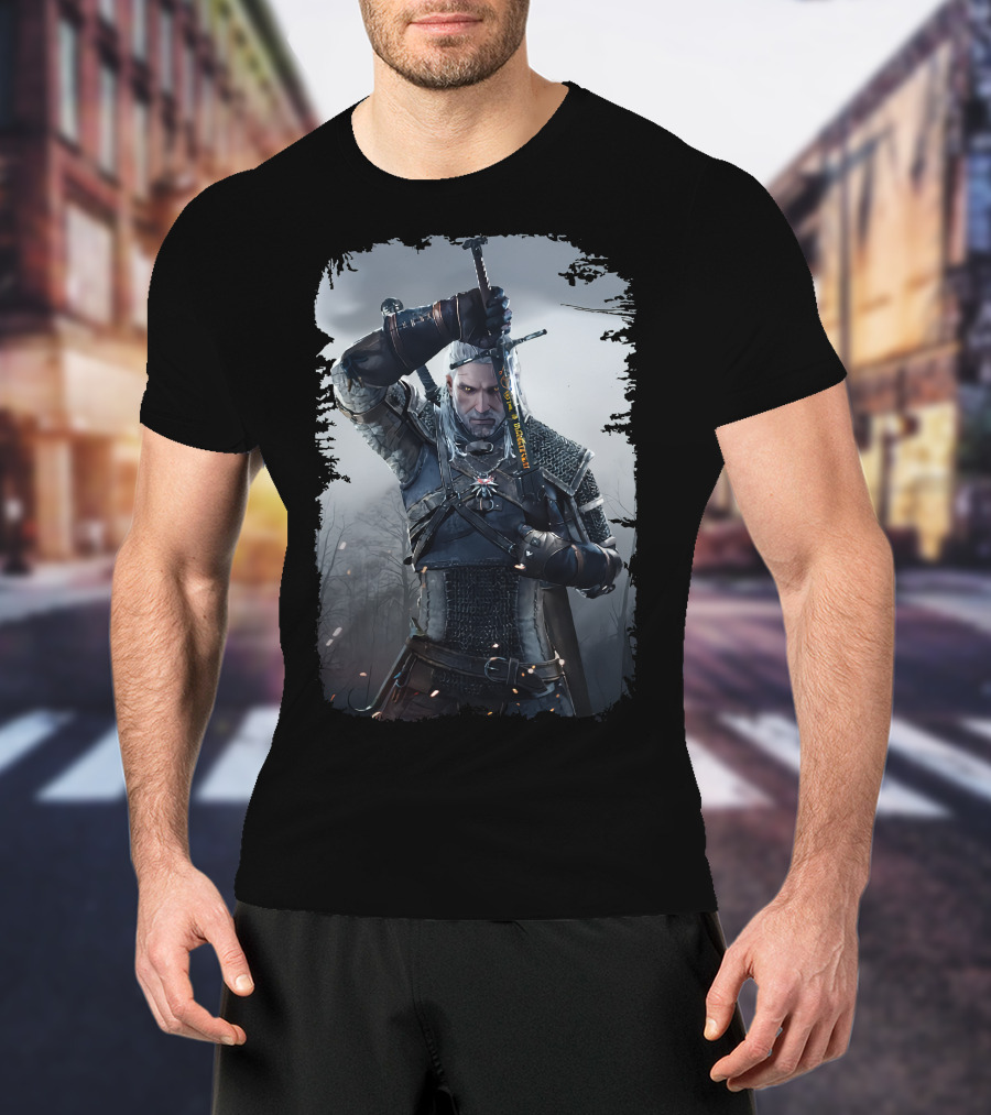The Witcher Wild Hunt Geralt Sword Action Scene T-Shirt