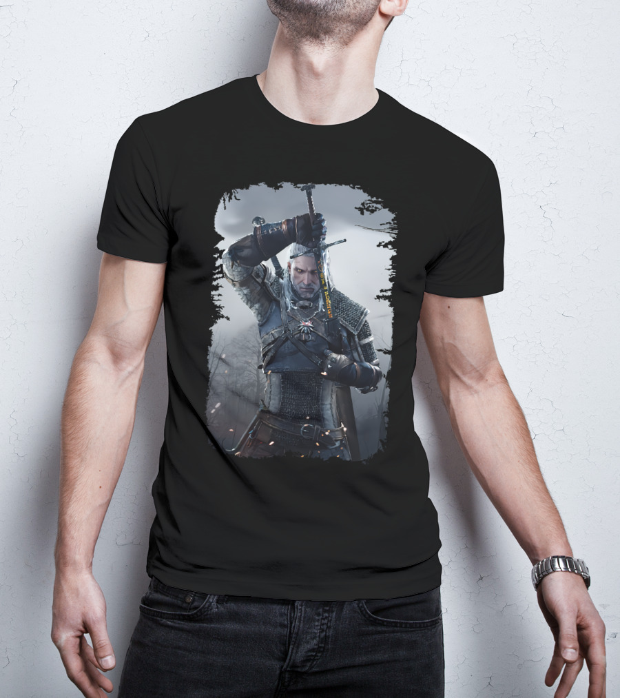 The Witcher Wild Hunt Geralt Sword Action Scene T-Shirt