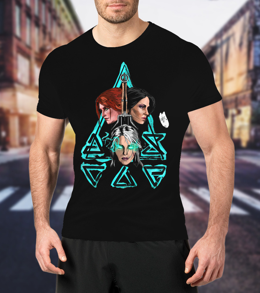Geralt's Girls Glow Wild Hunt Witcher Triangle Warriors T-Shirt