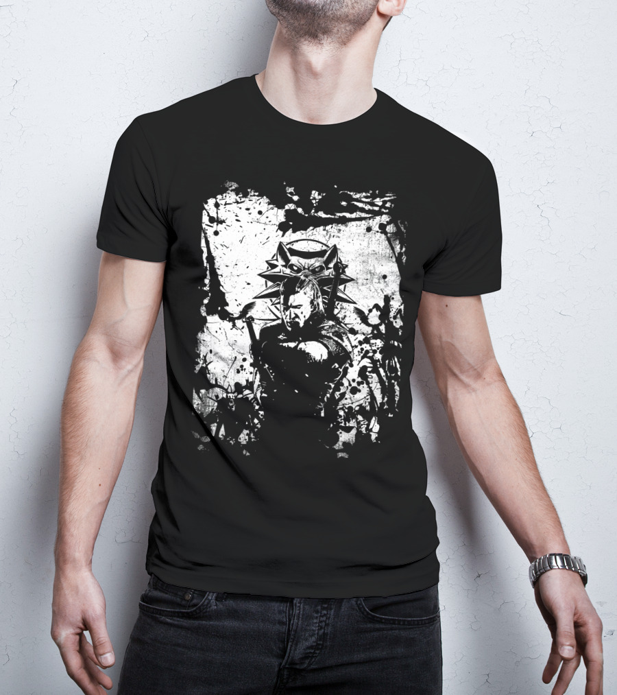 The Witcher 3 Wild Hunt Geralt Wolf School Emblem Splatter T-Shirt
