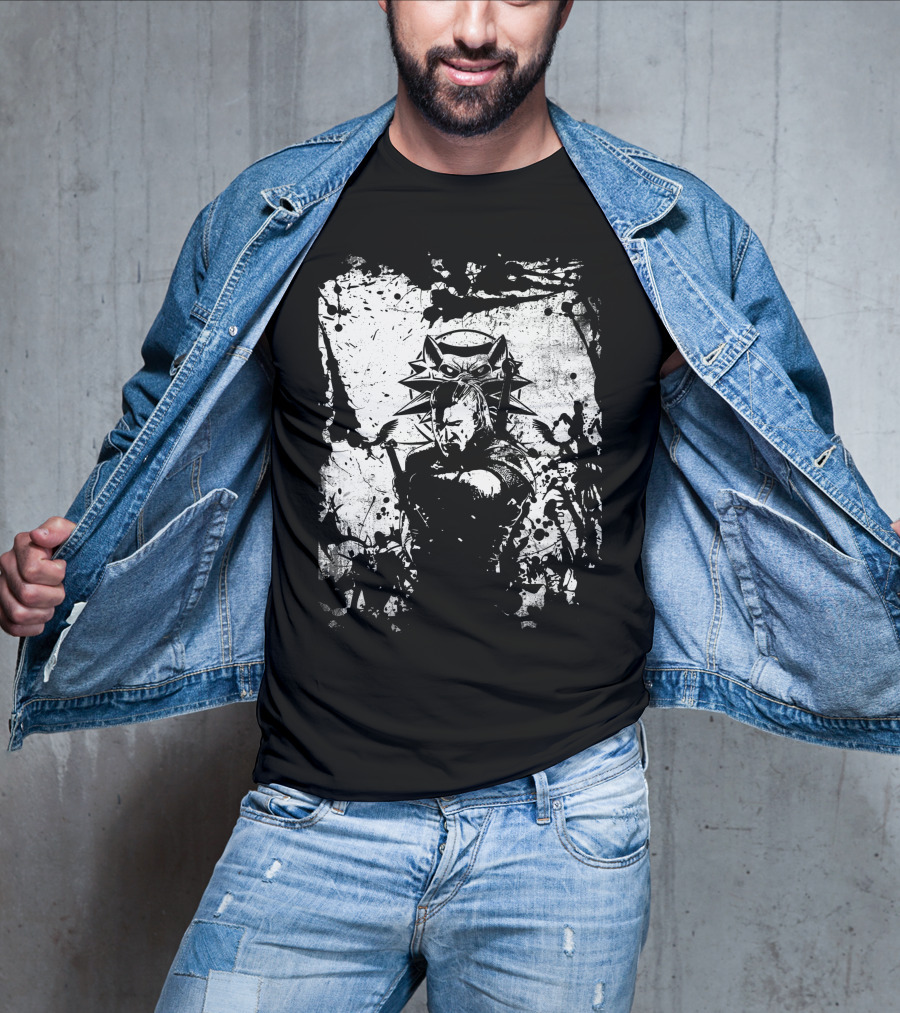 The Witcher 3 Wild Hunt Geralt Wolf School Emblem Splatter T-Shirt