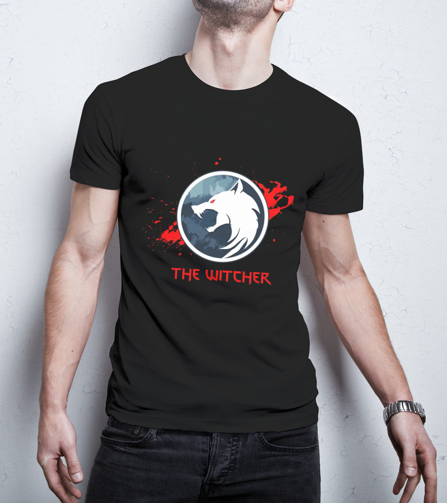 The Witcher Wolf Emblem Blood Splatter T-Shirt