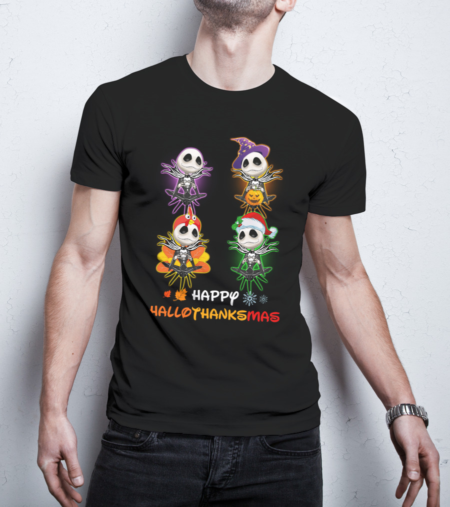 Happy HalloThanksMas Jack Halloween Thanksgiving Christmas T-Shirt