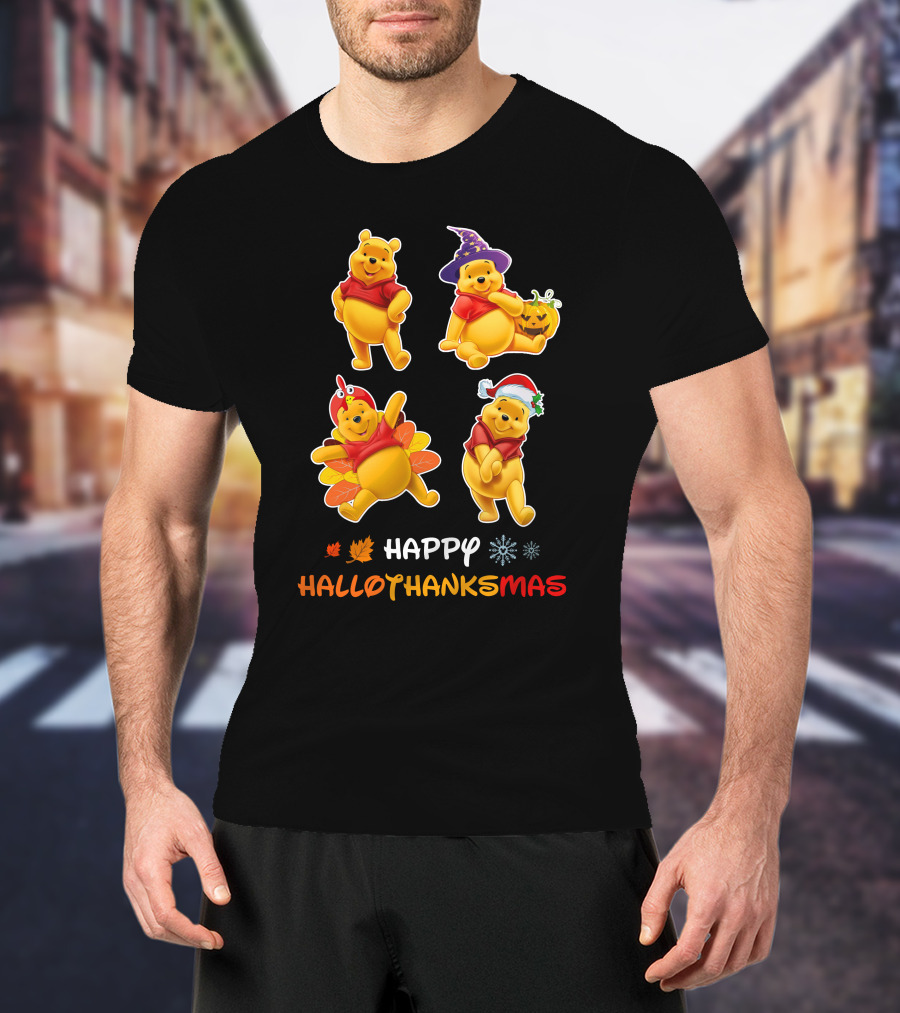 Happy Halloween Thanksgiving Christmas Pooh многопраздничная радость T-Shirt