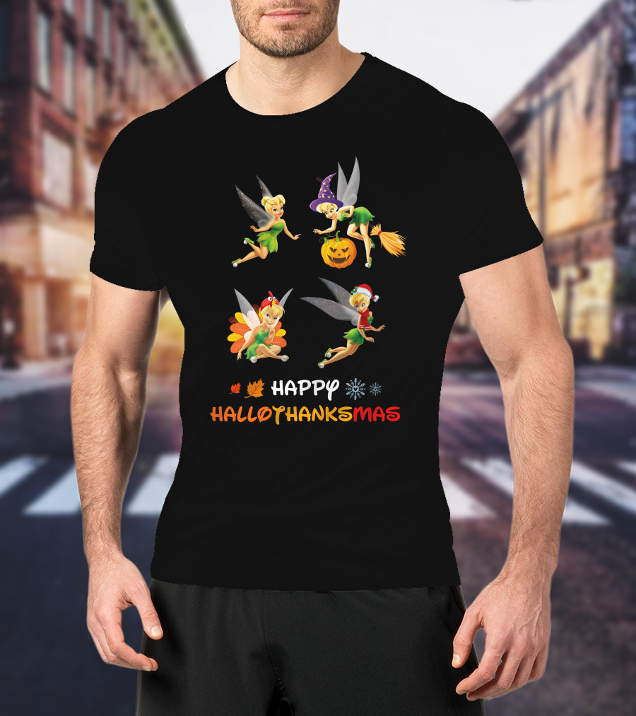 Tinkerbell Happy HalloThanksMas Halloween Thanksgiving Christmas Fairy T-Shirt