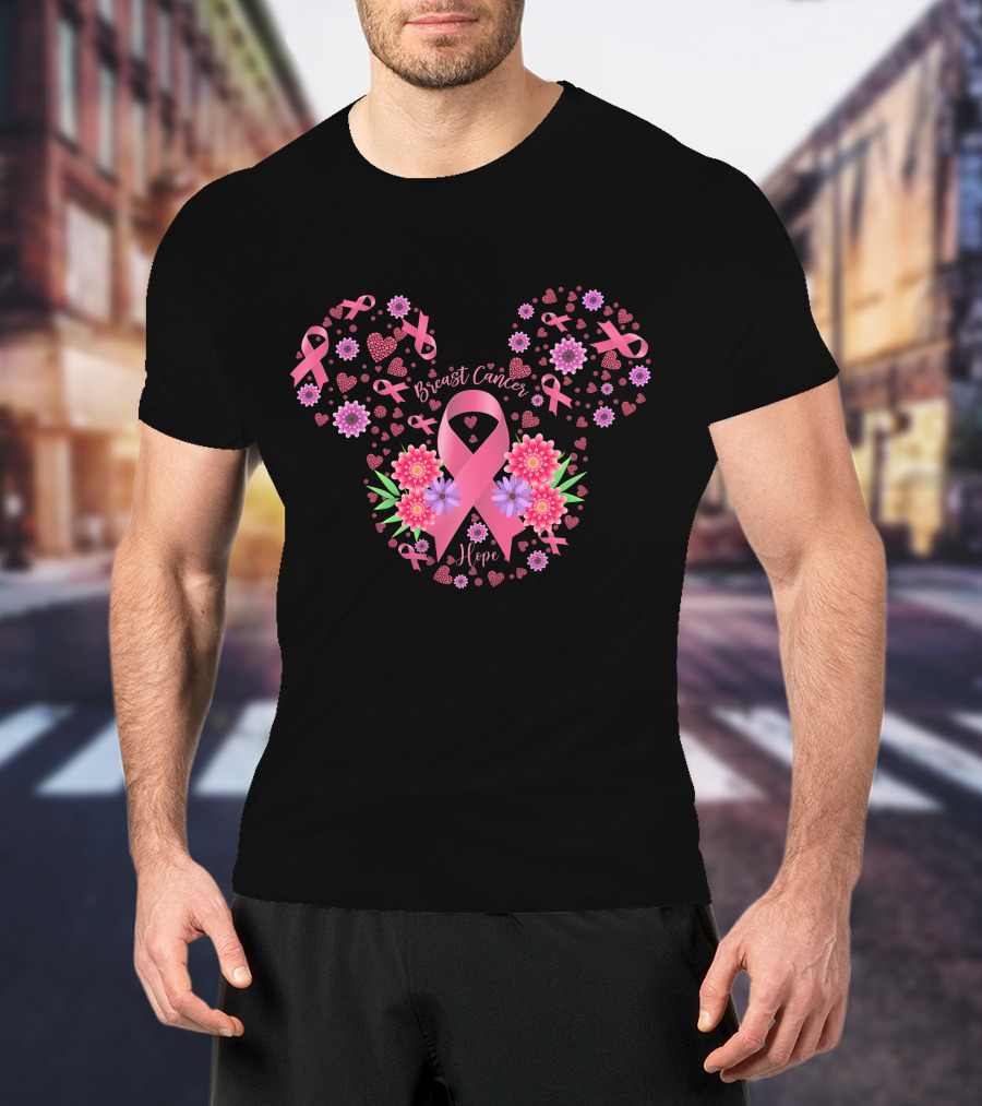 Breast Cancer Hope Pink Ribbon Floral T-Shirt