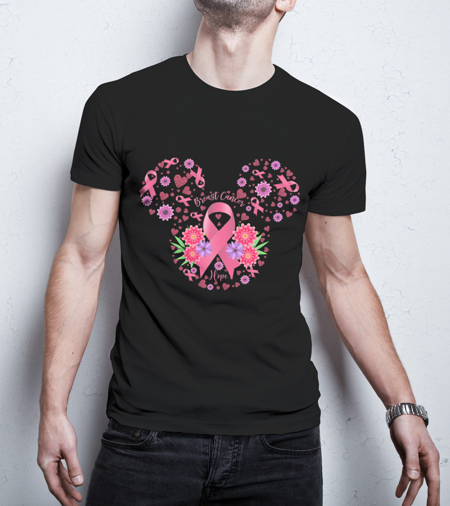 Breast Cancer Hope Pink Ribbon Floral T-Shirt