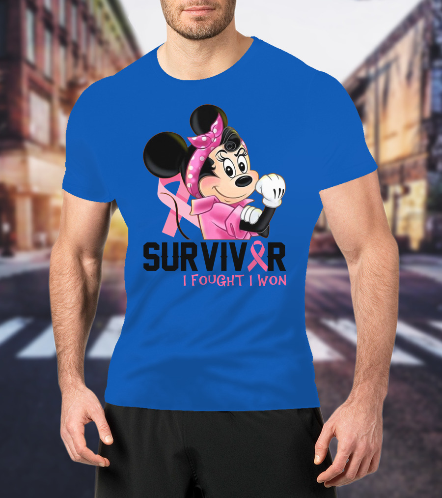 Survivor I Fought I Won Minnie Pink Ribbon Breast Cancer Awareness T-Shirt