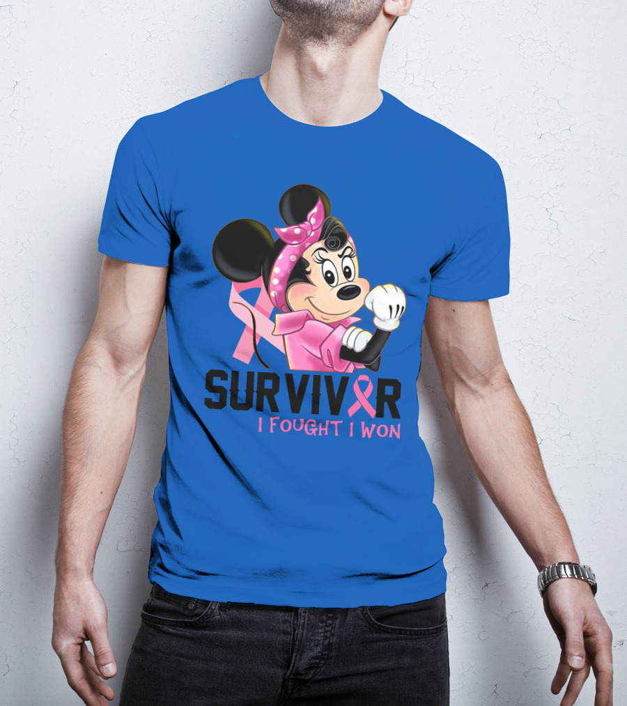 Survivor I Fought I Won Minnie Pink Ribbon Breast Cancer Awareness T-Shirt