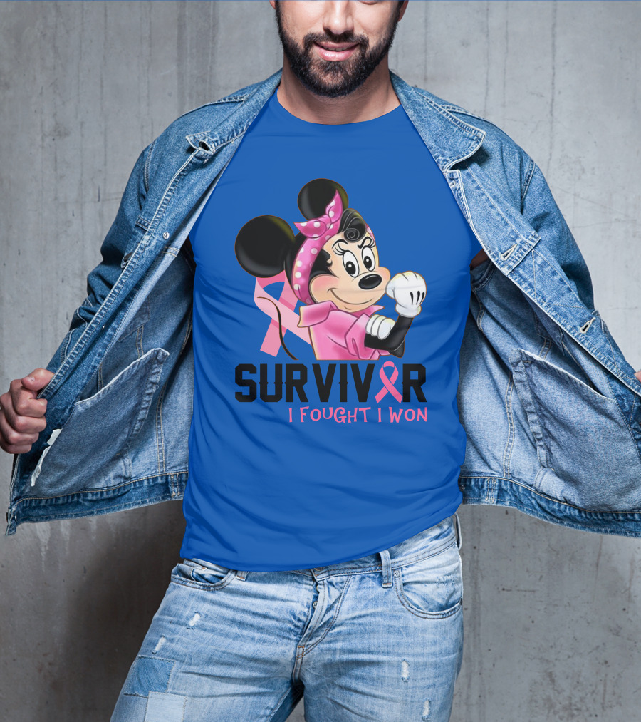 Survivor I Fought I Won Minnie Pink Ribbon Breast Cancer Awareness T-Shirt
