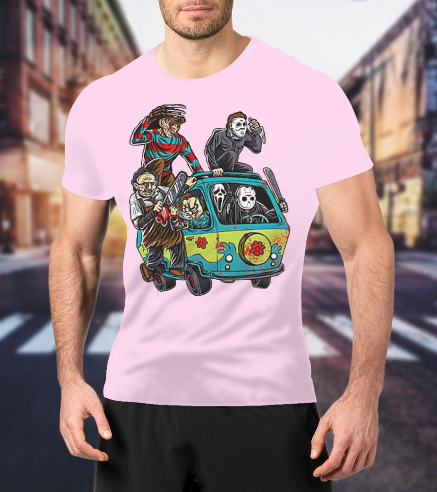 Freddy Jason Michael Leatherface Ghostface Massacre Machine Horror Movie Van T-Shirt