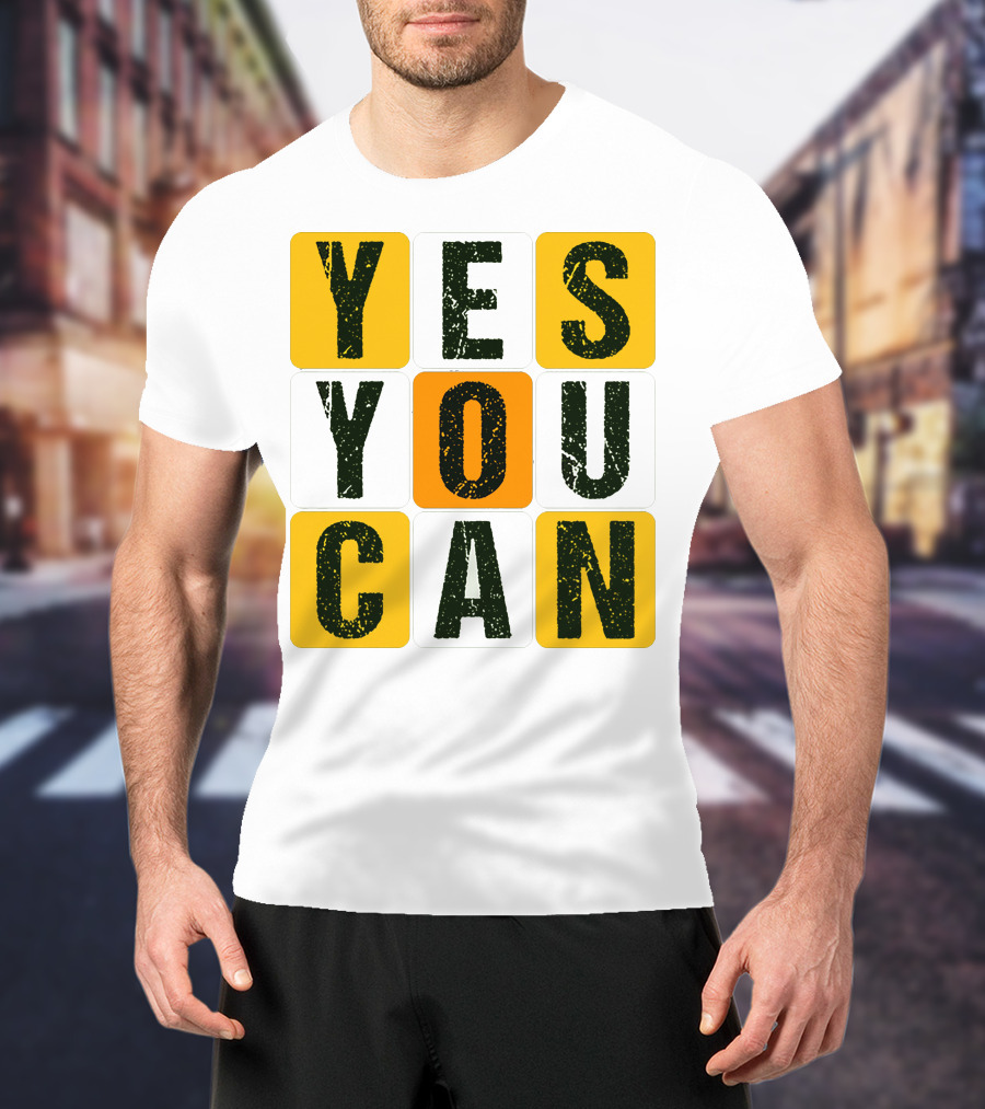 YES YOU CAN Motivation Yellow Orange Black T-Shirt