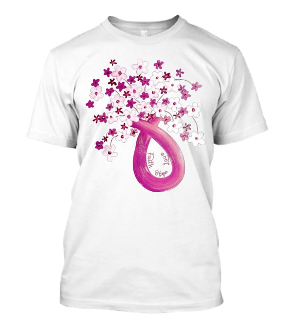 Faith Hope Love Pink Ribbon Flower Bouquet T-Shirt
