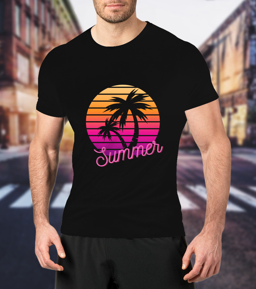 Summer Sunset Palm Trees Vintage Retro T-Shirt