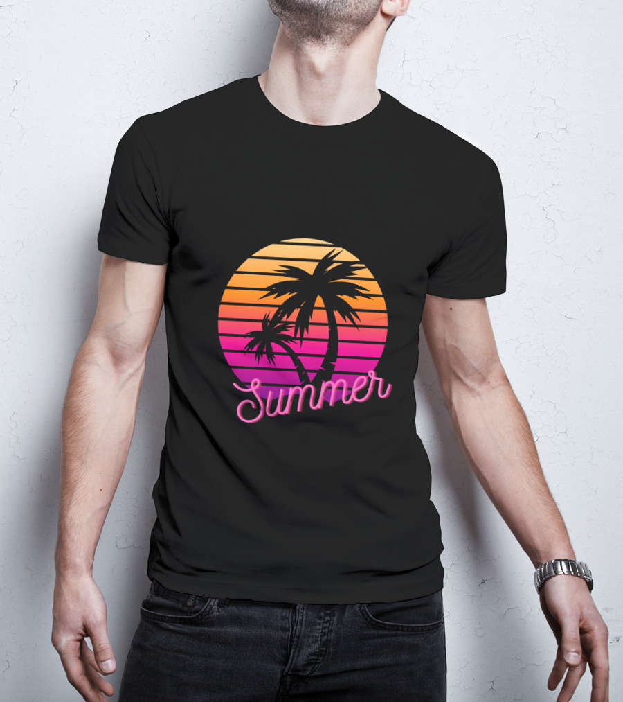 Summer Sunset Palm Trees Vintage Retro T-Shirt