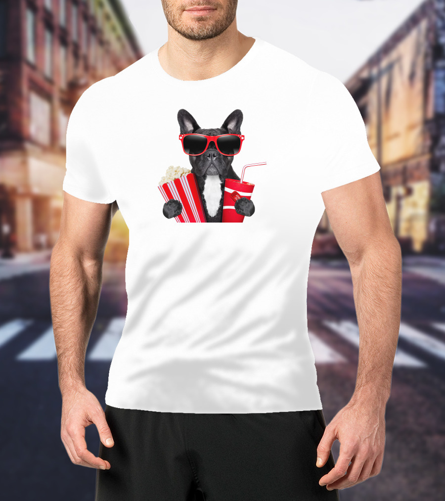 Pug With Popcorn And Soda Wearing Red Sunglasses T-Shirt