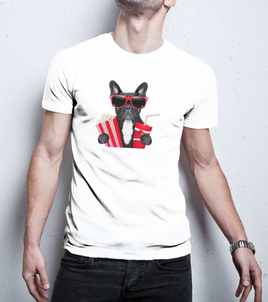 Pug With Popcorn And Soda Wearing Red Sunglasses T-Shirt