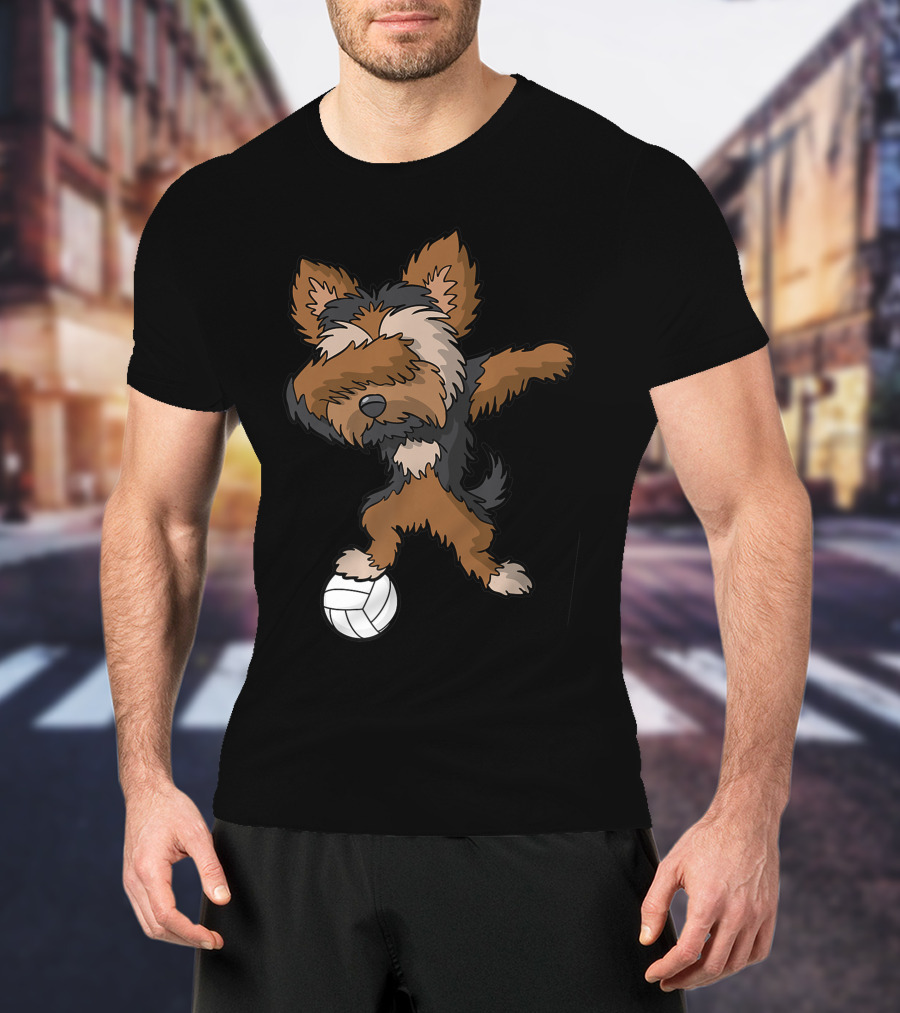 Dabbing Yorkshire Terrier Volleyball Player Coach Team Dog With Ball T-Shirt